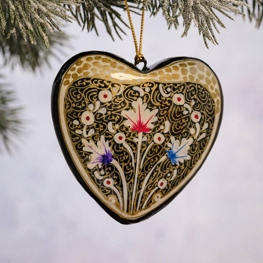 White Trellis Paper Mache Hanging Heart Ornament