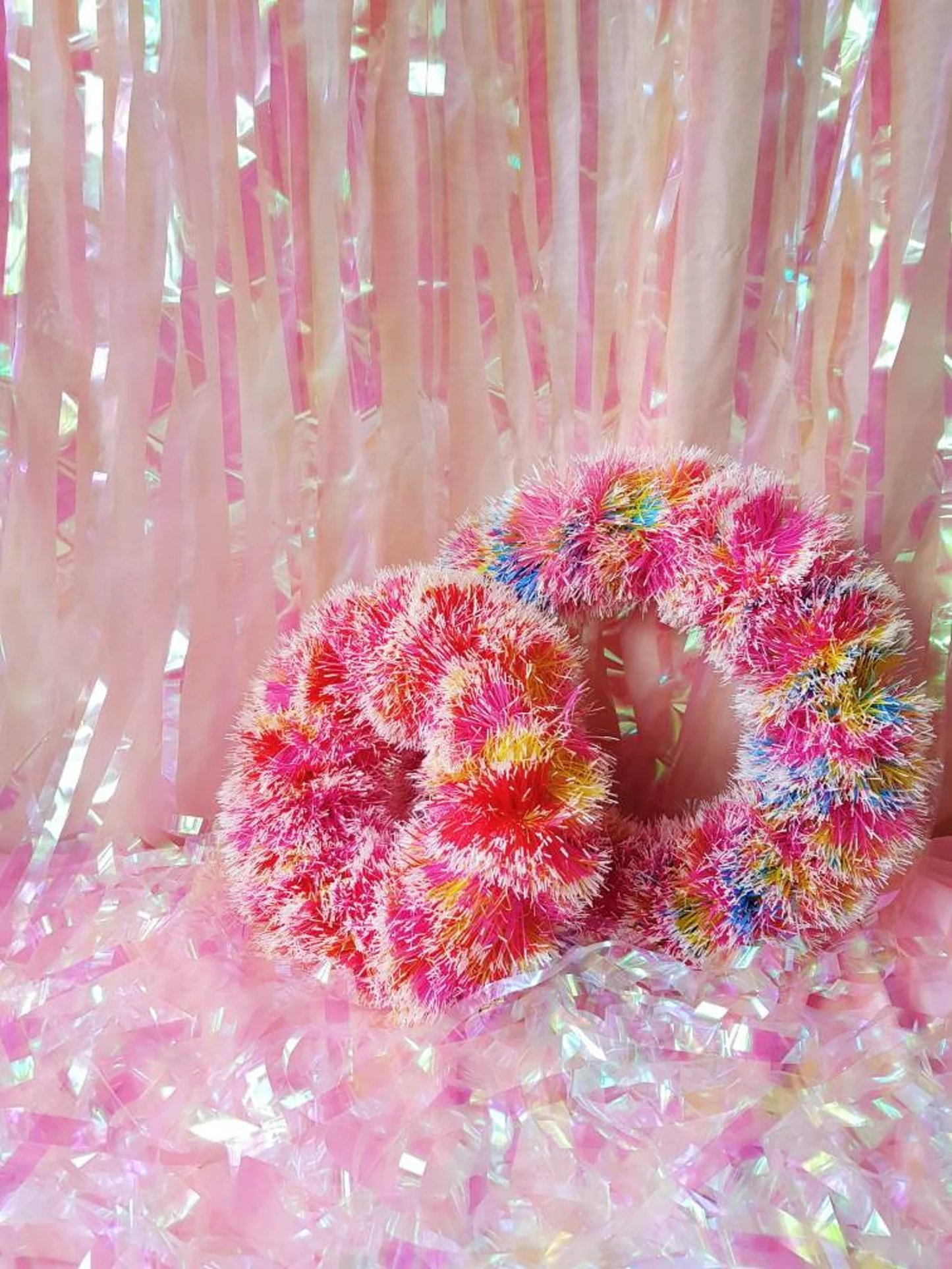 Pom PomTinsel Wreath Festive Christmas Decor Fall: 40cm / Pink Red Yellow