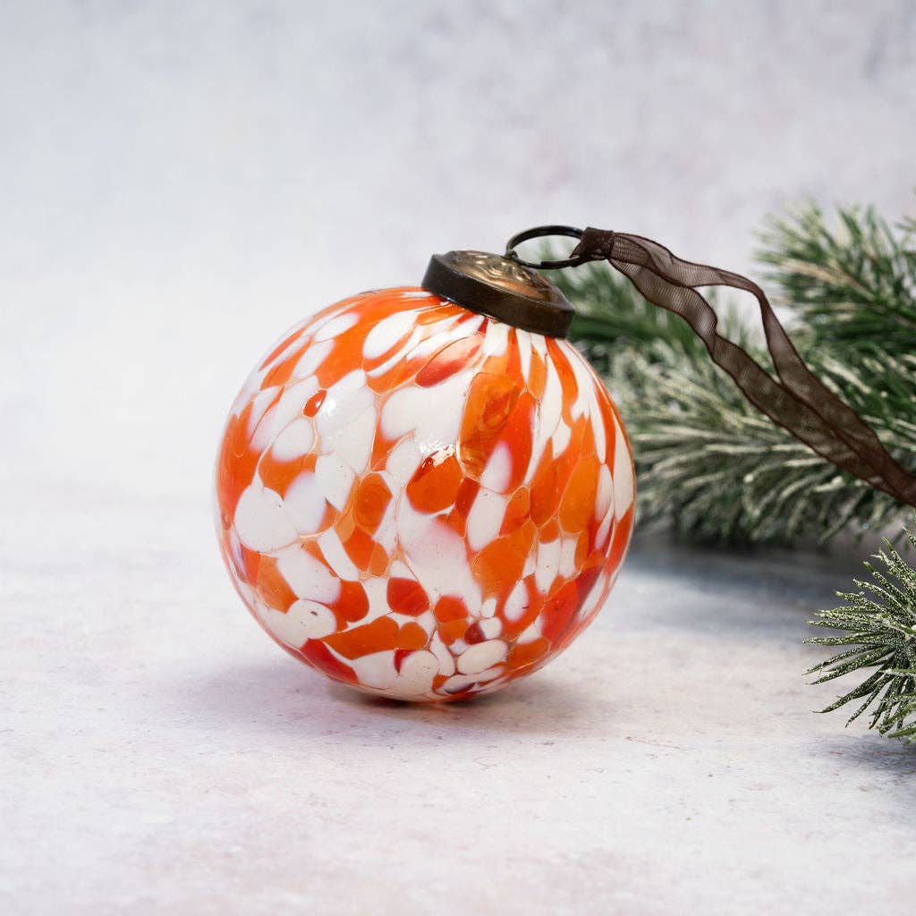 3" Tangerine Cheena Glass Hanging Bauble