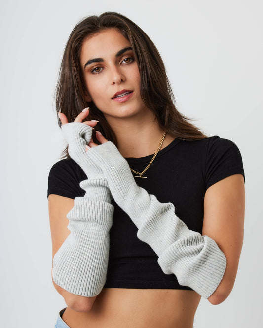 Ribbed Arm Warmers in Grey: Grey / M/L