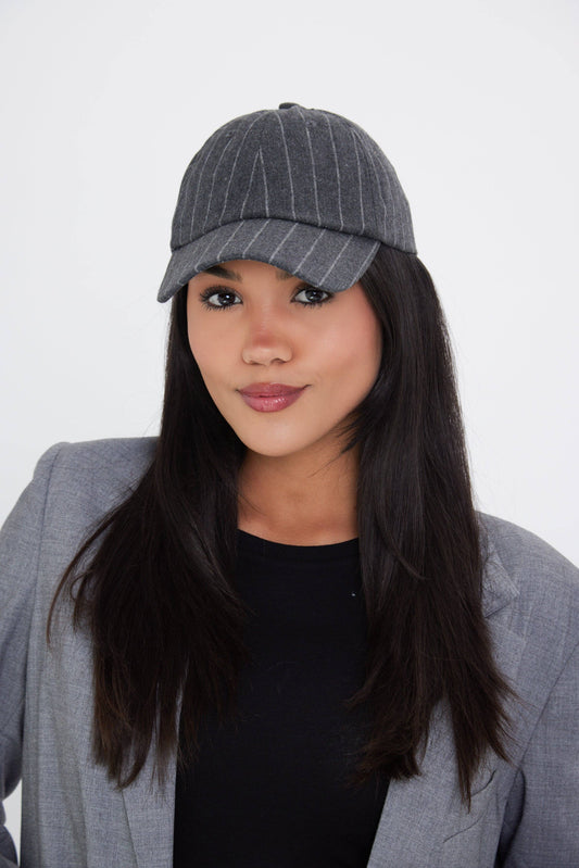 Pinstripe Baseball Cap in Charcoal Grey: Charcoal Grey