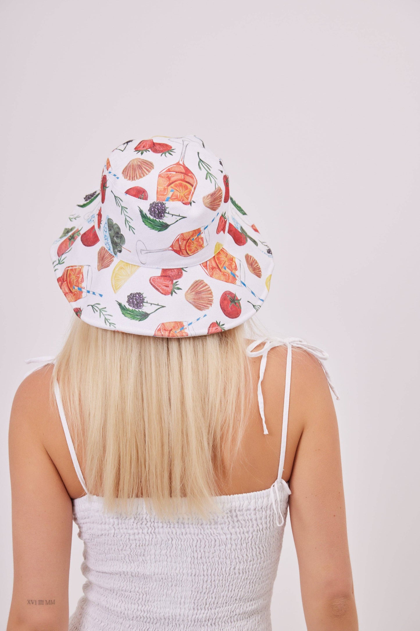 Oversized Tomato Girl Printed Bucket Hat in Multicolour: Multi