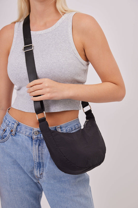 Nylon Sling Bag in Black: Black