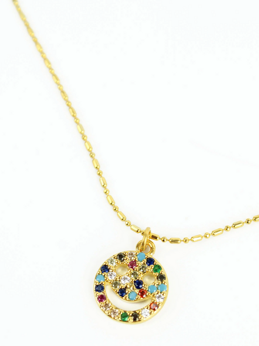 Rainbow Gemstone Happy Face Necklace