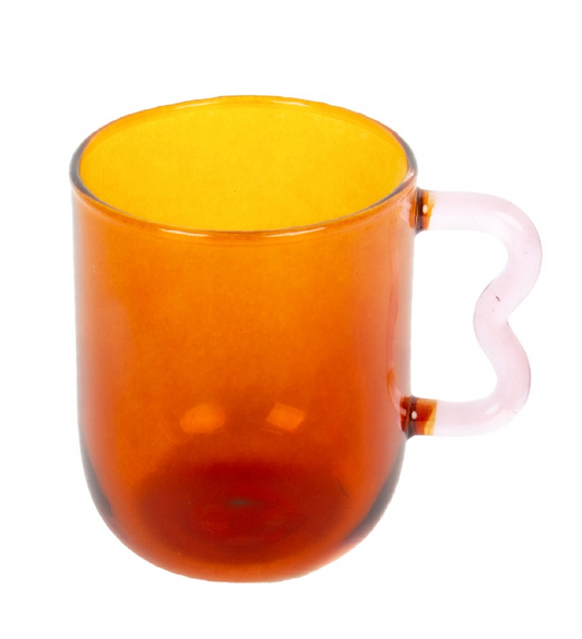 Wave Handled Glass Mug in Amber/Pink