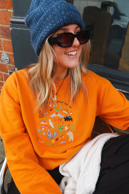 Nature Is Good For Me Embroidered Sweatshirt: Large / Pumpkin Pie Orange