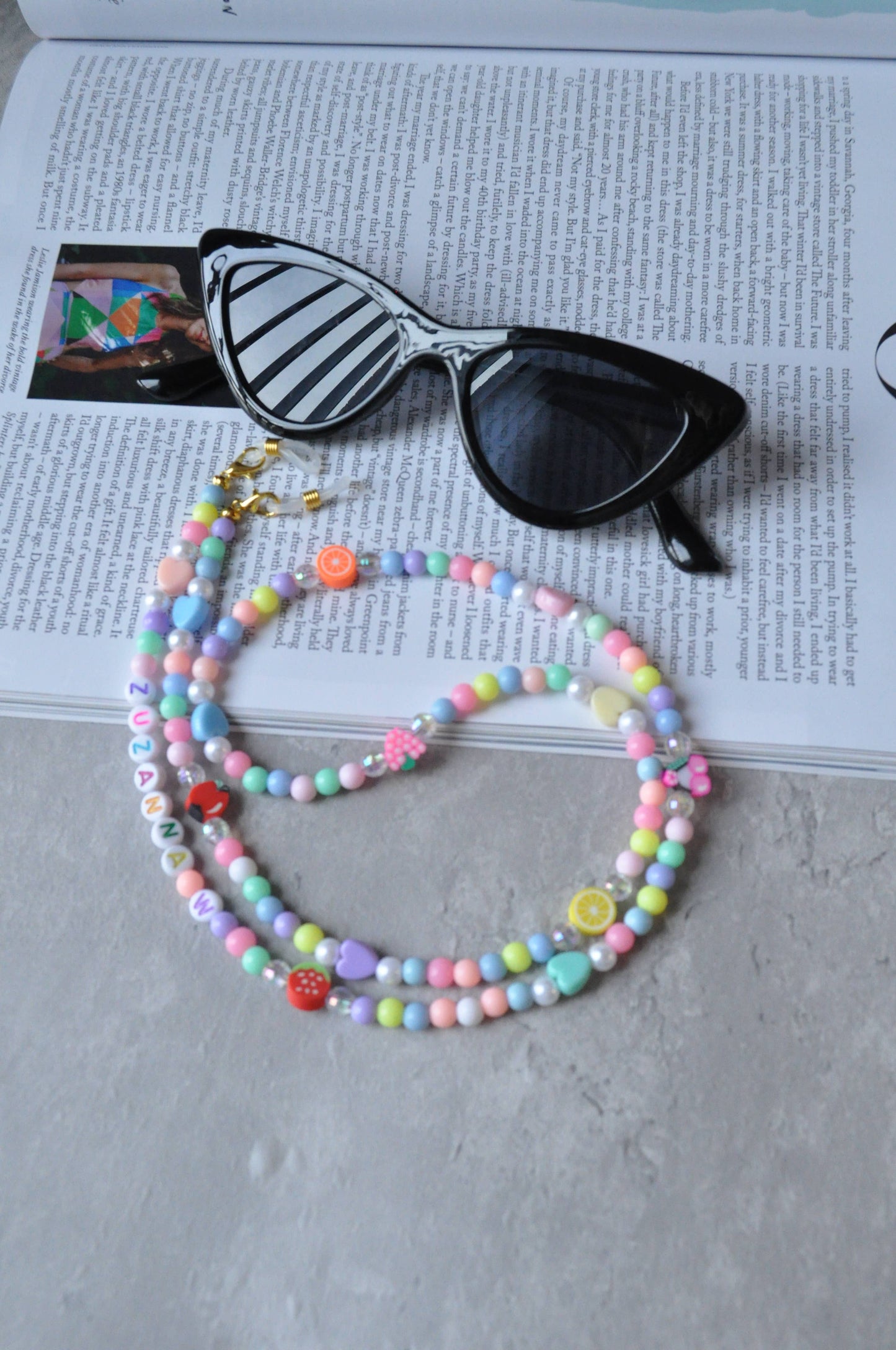 Fruit Salad Beaded Glasses Chain: Silver plated clasps