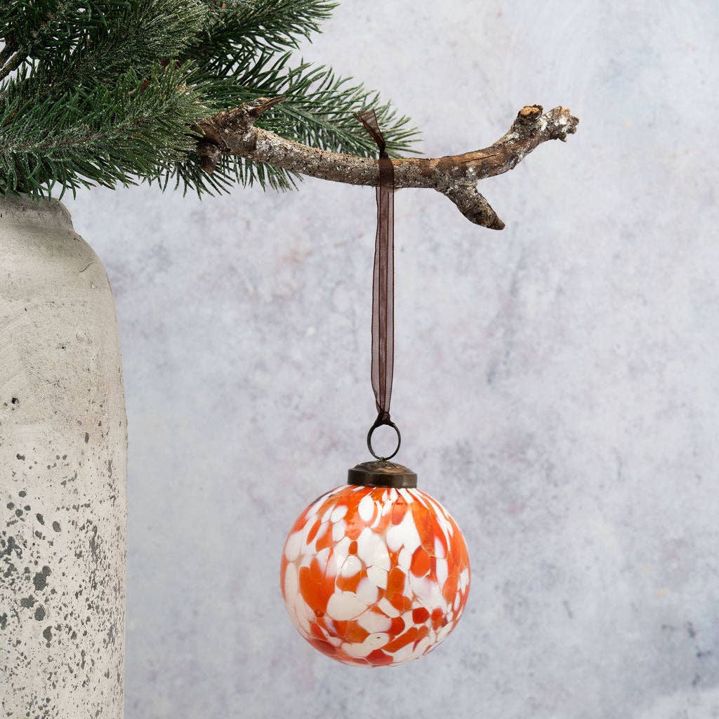 3" Tangerine Cheena Glass Hanging Bauble