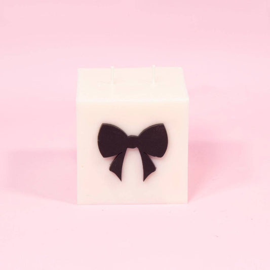 Black & White Bow Block Pillar Candle