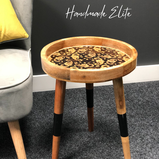 Handmade Mango Wood Side Table Removable Legs French Paisley