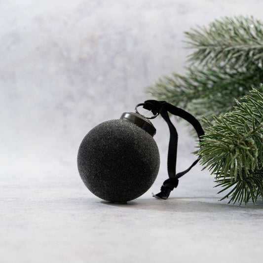 2" Slate Velvet Covered Glass Hanging Bauble